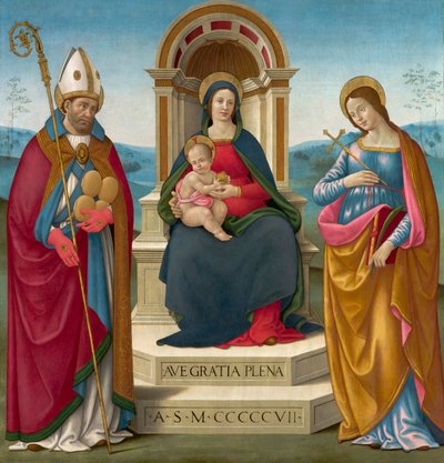 Madonna mit Kind und den Heiligen Justus von Volterra und Margareta von Antiochia von Bastiano Mainardi